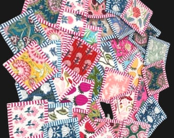 Floral Quilted Cotton Coasters, Colorful Coaster Set  Coasters Cotton Mug Rug, Fabric Coaster,  Housewarming gift, Coffee table décor