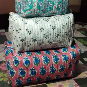 Large Cotton Quilted Block Printed Wash Bag | Ideal Gift | Handmade | Toiletry Bag | Cosmetic Bag Block Print Travel Accessory Holiday