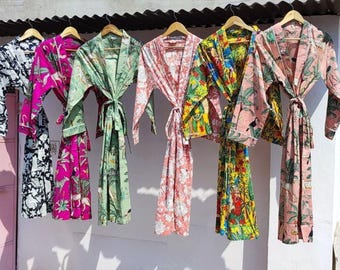 Cotton Kimono Robe,Block Floral Printed Robes,Kimono For Women,Night Wear Dress,Bridesmaid Gift,Bride Robe,Bathrobe Kimono,Beach Coverup