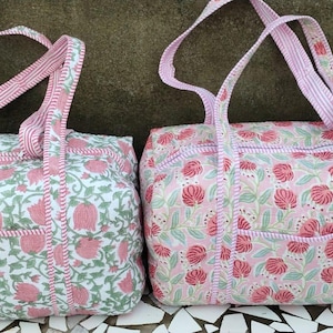 Large Cotton Patches Duffle Bags Blockprint Quilted Fabric Weekender Bags For Women Holiday Gifts Handmade Colorful Travel Overnight Bags