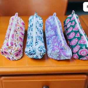 Floral Pattern Quilted Cotton |Pencil Bag | Vintage Style Makeup Brush Zipper Bag |Pen Pouch | Gift for Teacher |Cute Pencil Case Mom&#39;s Gift