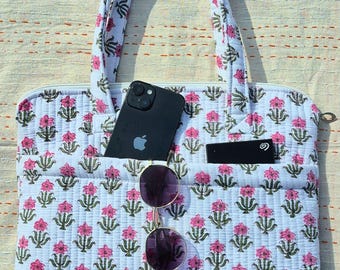 Vintage Floral Quilted Laptop Sleeves With Handle, Computer Case for Macbook Air Pro, Travel Laptop Case, iPad Sleeves, Laptop Bag With Zip