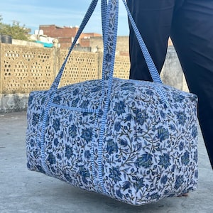 Large Cotton Patches Duffle Bags Blockprint Quilted Fabric Weekender Bags For Women Holiday Gifts Handmade Colorful Travel Overnight Bags