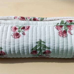 Block Printed Cotton Large Pencil Pouches, Floral Pattern Quilted Cotton | Pencil Bag | Vintage Style Makeup Brush Zipper Bag