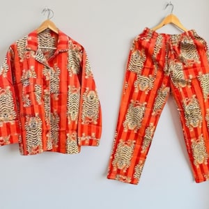 Hand Block Print Cotton Pajama Set: Indian Floral Nightwear Handmade Cotton Pajama Bohemian Sleepwear Bridesmaids Matching PJs Satin Pajama