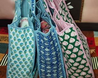 Embroidered Cotton Quilted Bag, Block Print Tote for Women, Boho Travel Bag, Handmade Shoulder Purse, Floral Mothers Day Gift, Bridesmaid