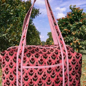 Large Cotton Patches Duffle Bags Blockprint Quilted Fabric Weekender Bags For Women Holiday Gifts Handmade Colorful Travel Overnight Bags
