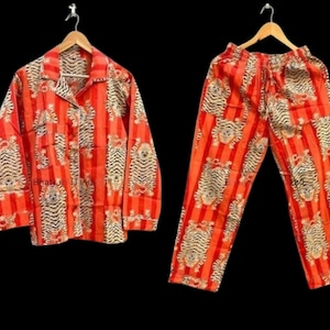 Indian PJ Set,100% Cotton Block Print Pajama Set, Night Wear, Bridesmaid Pajama Set, Womens pajamas Set, Bridesmaid gift, Long Pants Pajama