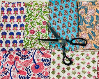 Indian Block Print Cotton Fabric Fat Quarter Bundle: Quilting Scraps