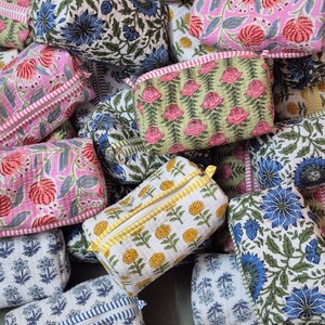 Large Cotton Quilted Block Printed Wash Bag | Ideal Gift | Handmade | Toiletry Bag | Cosmetic Bag Block Print Travel Accessory Holiday