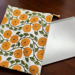 Block Printed Cotton Quilted Laptop Sleeve: MacBook, iPad Pro Case
