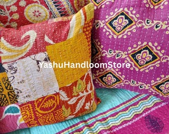Vintage Kantha Sari Cushion Cover Pillow Covers Handmade Boho Cushion Cover Bohemian Pillow Home Decor Cushion Cover Kantha Throw Pillows