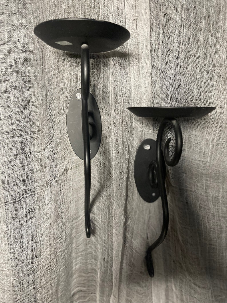 2 Black Wall Candle Holders Etsy