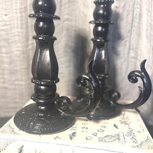 2 Black Metal Gothic Candle Holders