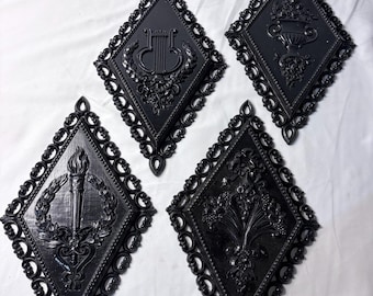 4 vintage diamond shape black wall decor