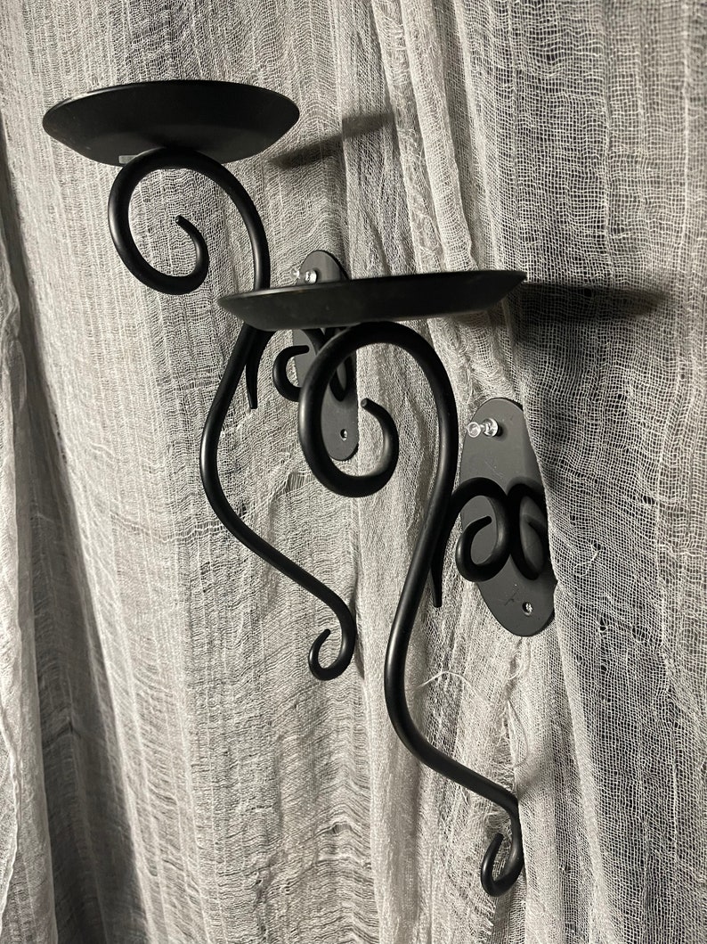 2 Black Wall Candle Holders Etsy
