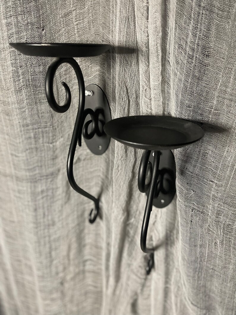 2 Black Wall Candle Holders Etsy