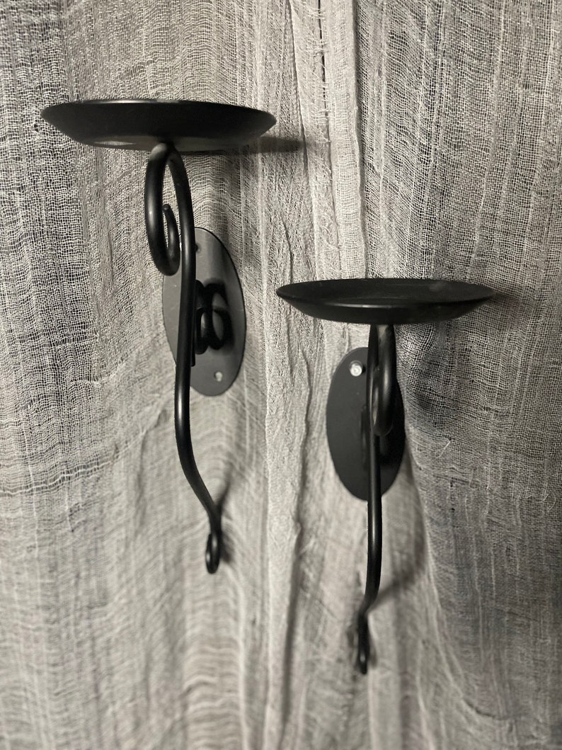 2 Black Wall Candle Holders Etsy