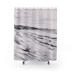 Tenda da doccia con scena di spiaggia, decorazione da bagno costiera, onde dell&#39;oceano, decorazione nautica, regalo per gli amanti della spiaggia