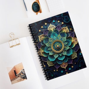 Bohemian Floral Spiral Notebook - Ruled Line Journal, Mandala Art, Gift for Writers, Students, Artists, Personal Diary