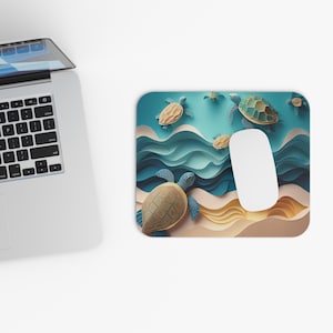 Ocean-Inspired Turtle Mouse Pad, Colorful Desktop Accessory, Beach Decor for Home Office, Unique Gift for Ocean Lovers, Nautical Mousepad