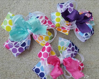 Multicolored dots hair bows-choose your accent ribbon