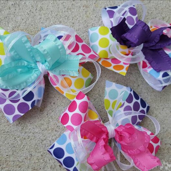 Multicolored dots hair bows-choose your accent ribbon