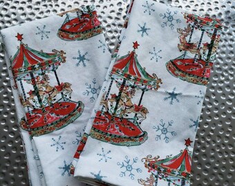 dinner cloth napkins- vintage reindeer carousel