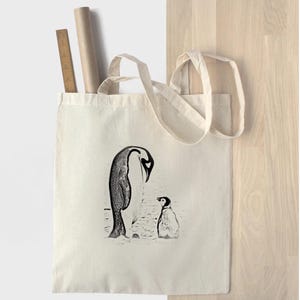 Custom Penguin Canvas Tote Bag for Women, Cute Animal Shoulder Bag, Teacher Gift, 1st Anniversary Gift for Her, Cat Lover Mum Gift