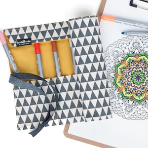 Roll up pencil case - Make up brush pouch - Travel artist roll - Paint brush, Tools holder Triangles - Gifts for painter, artists