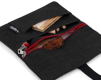 Tabaquera repelente a Líquidos - Funda Pitillera tabaco de liar (30-50g) con bolsillos para filtros, papel y mechero