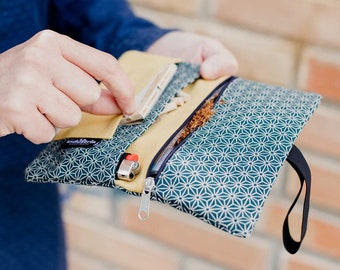 Blague à tabac à rouler - Pochette à tabac Tissu japonais motif géométrique étoiles - Étui à tabac faite à la main Maki