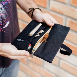 Water-repellent tobacco pouch 'Vulcano' Unisex Hand rolling tobacco pouch with compartments for filter tips, rolling paper & lighter image 1