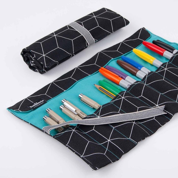 Pochette à rouleaux '3D Cubes' - Étui Stylos enroulable Rouleau de crayon et de porte-pinceau