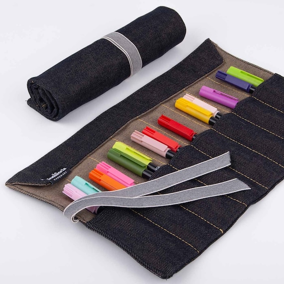 Denim Roll up Pencil Case Paintbrush Holder Pouch Artist Tool Roll 