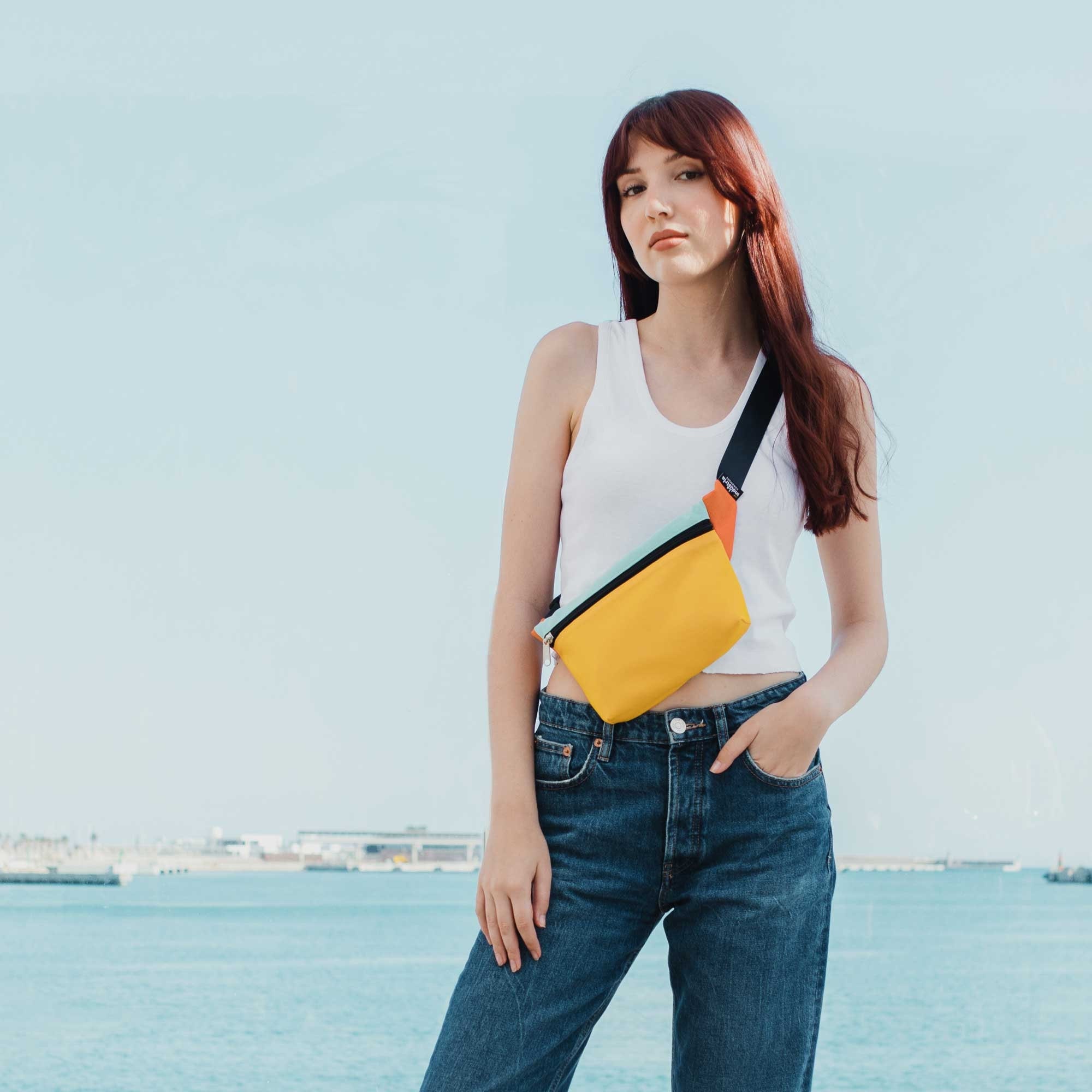 multi coloured bum bag