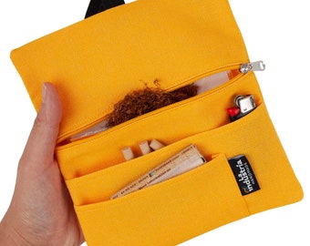 Water-resistant tobacco pouch LEMON - Yellow Roll-Your-Own Pouch with compartments for filter tips, rolling paper & lighter