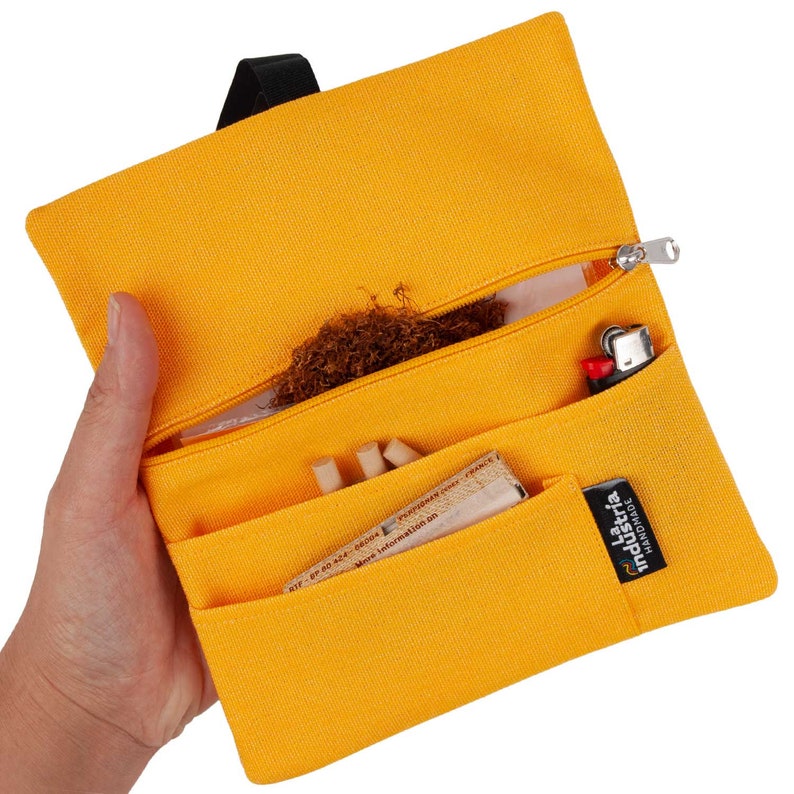 Tabaquera impermeable LIMÓN Funda Pitillera para tabaco de liar con bolsillos para filtros, papel y mechero imagen 1