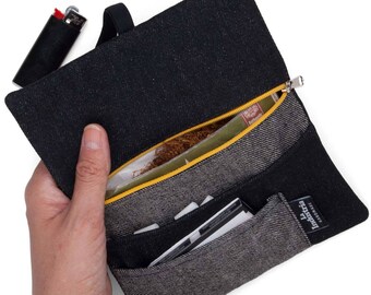 Rolling Tobacco Pouch - Tobacco Case, Tobacco Holder Bag organizer Black Denim