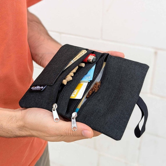 Liquid-repellent Pouch With 2 Zipped Pockets for Tobacco and Accessories ( filters, Rolling Papers, Lighter, Airpods, Cards, Cash, ...)