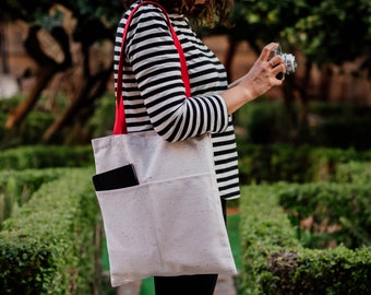 Recycelte vielfältig einsetzbare Tote Bag mit Taschen innen und außen – Nachhaltige wasserabweisende Tragetasche - Stofftasche für jeden Tag