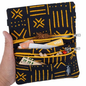 Tabaquera de Tela Africana con Doble Cremallera  - Cartera Estuche para Tabaco de Liar, Papel, Filtros, Mechero, Tarjetas y Dinero 'MALI'
