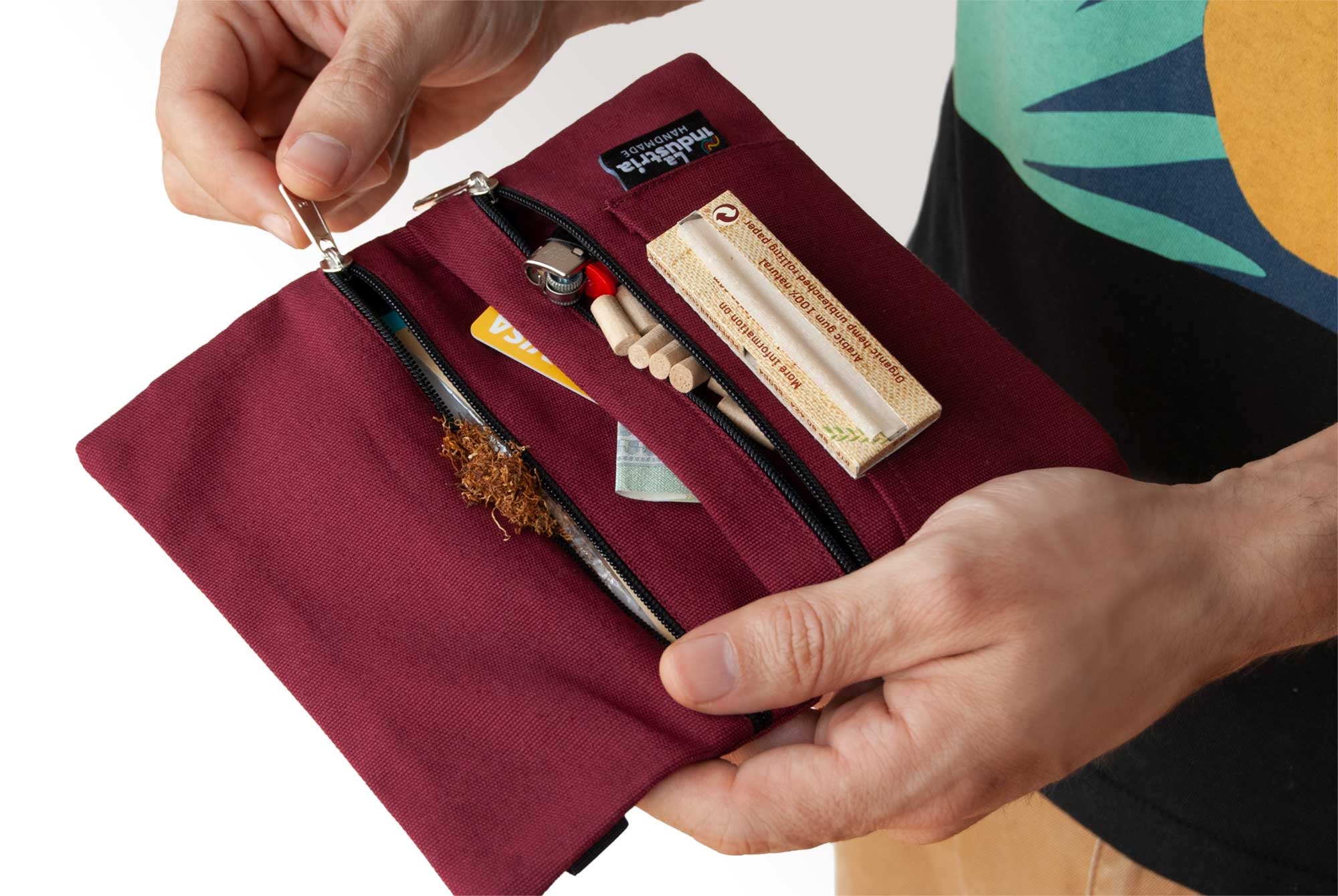 Tabakbeutel handmade - Drehertasche mit Fächer für Filter, Tabak, papers  (Blättchenfach) und Feuerzeug I Geschenk-Verpackung : : Handmade  Produkte