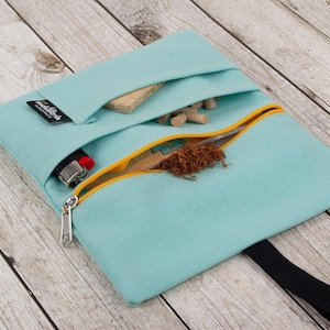 Water-repellent tobacco pouch 'Vulcano' Unisex Hand rolling tobacco pouch with compartments for filter tips, rolling paper & lighter Aqua