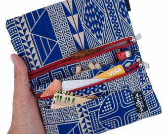 Tabaquera Cartera Estampado Africano CAMERUN – Pitillera Doble Cremallera para Tabaco de Liar, Papel, Filtros, Mechero, Tarjetas y Dinero