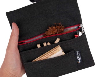 Water-repellent tobacco pouch for 30-50 g - Hand rolling Tobacco bag holder for filter tips, rolling paper & lighter