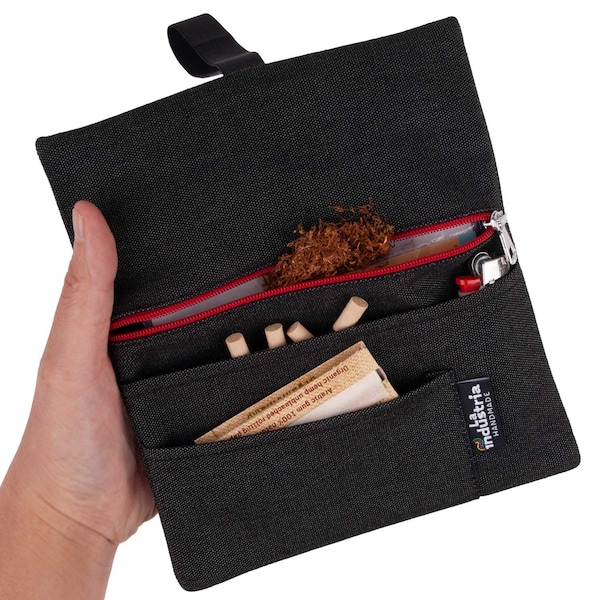 Water-repellent tobacco pouch for 30-50 g - Hand rolling Tobacco bag holder for filter tips, rolling paper & lighter
