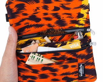 Tabaquera Cartera Animal Print - Funda para Tabaco de liar, Papeles, Filtros, Mechero, Tarjetas, Dinero o Llaves LEOPARDO