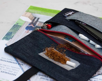 Tobacco pouch Denim - Rolling tobacco case Jeans, Unisex Smoker Kit