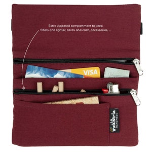 Rolling Tobacco Bag made of organic cotton with compartments for accessories Versatile Pouch Purse Case Travel Storage Carrying Organizer Maroon